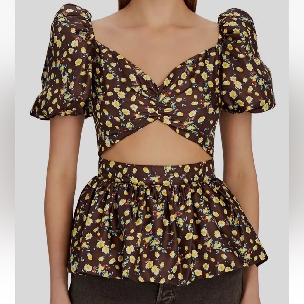 NWT Autumn Adiegbo Bridgette Floral Cut-Out Peplum Blouse